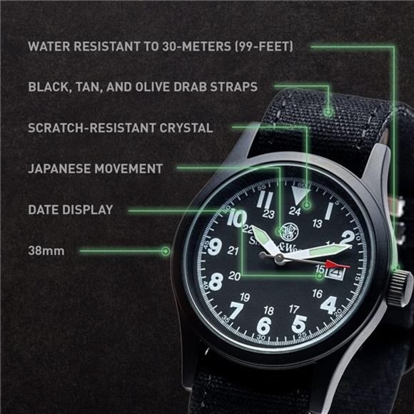 Men's Military Watch, 3 Interchangeable Canvas Straps, 3 ATM Water Resistant - Picture 9 of 12